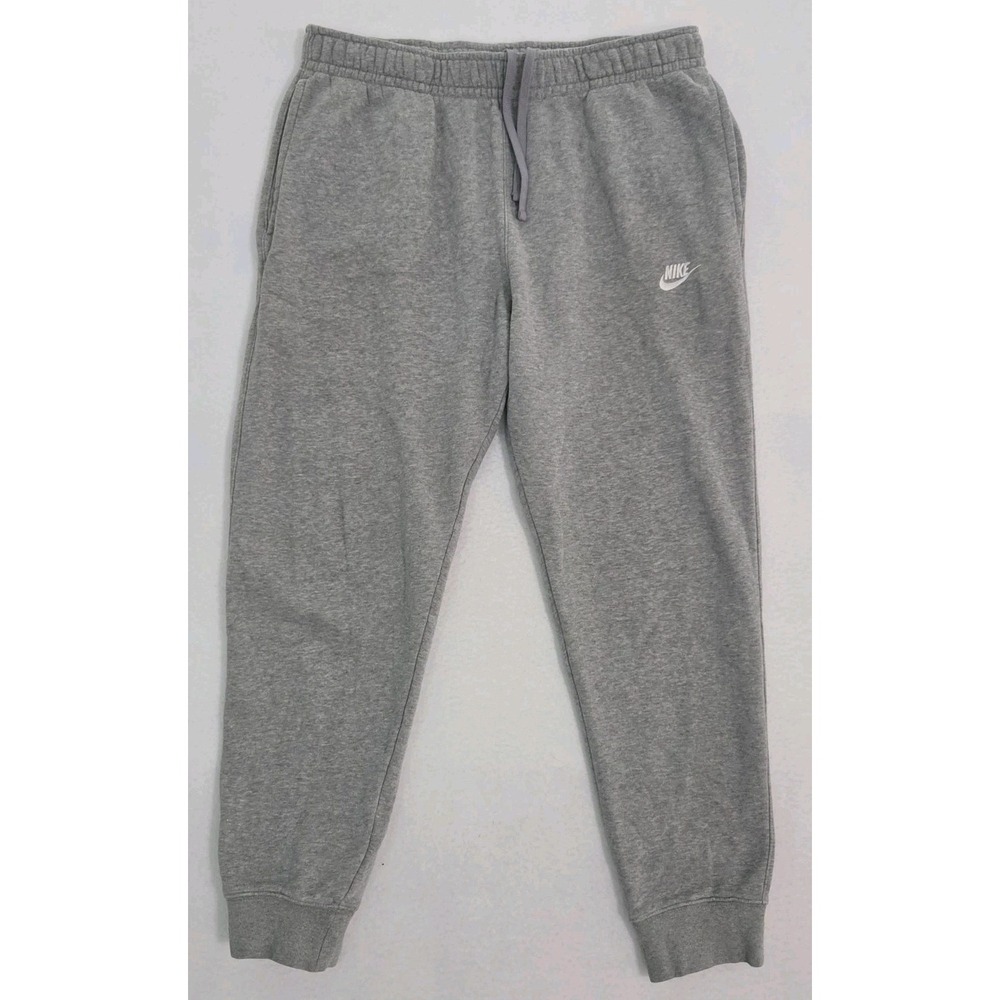 Nike Jogger Sweatpants Mens Large Grey Fleece Embroidered Logo Cuffed Pockets